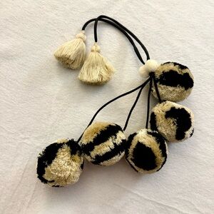 Black and Cream Leopard Pom Pom Bag Tassel Decor